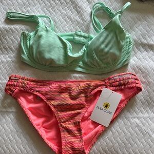 Body Glove Mint Green Underwire Bikini Top with Pink Multi-Color Bottoms